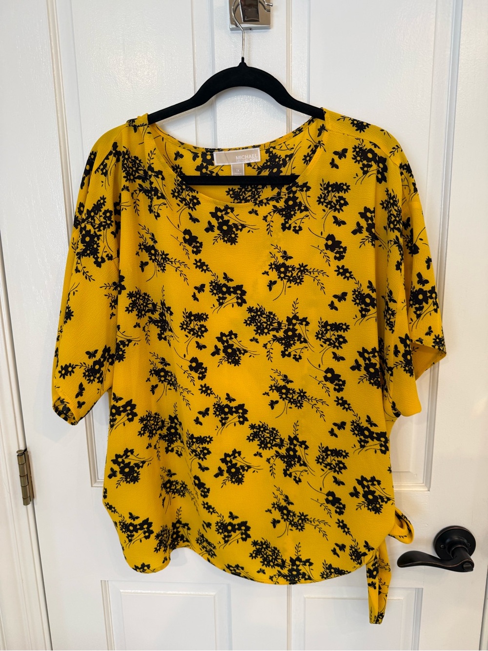 Michael Kors Yellow Floral Side-Tie Blouse